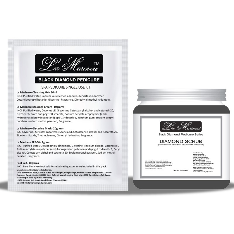 Lamarinere Black Diamond Pedicure Kit (Pack of 10pcs) + 1pcs Black Diamond Scrub